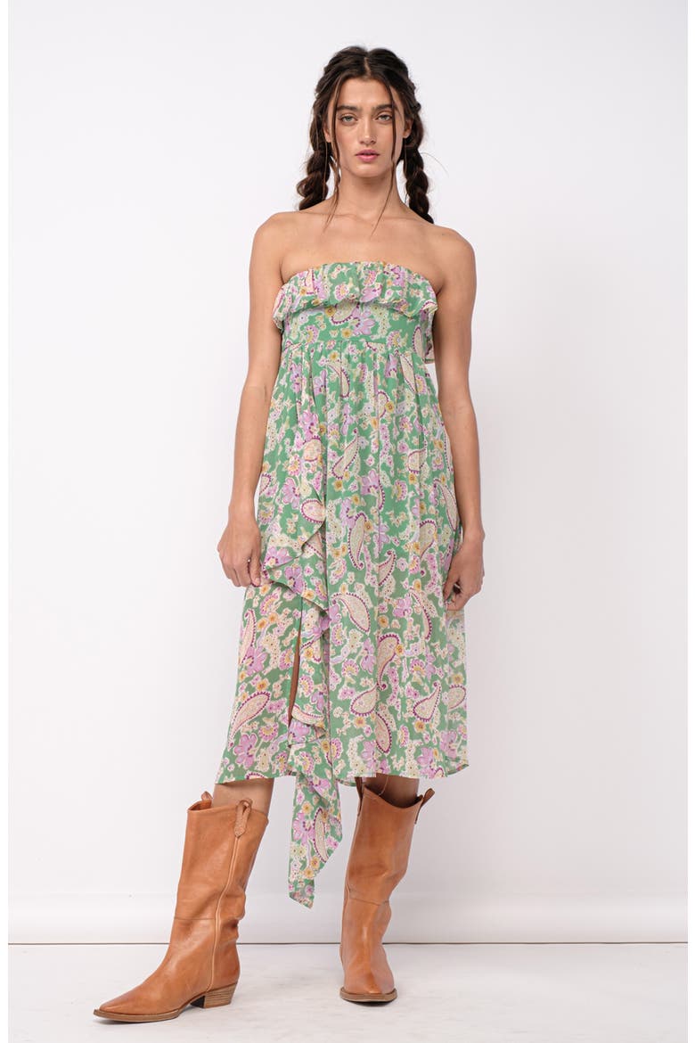 Strapless Ruffle Midi Dress, Alternate, color, LIGHT GREEN