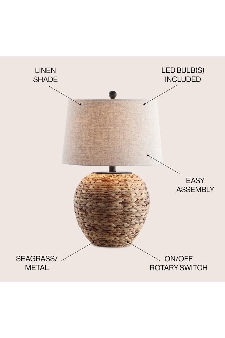Alaro Farmhouse Coastal Water Hyacinth Basket LED Table Lamp, Alternate, color, Natural