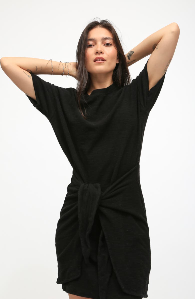 Electric & Rose Bobby Tie Front Slub Cotton Jersey T-Shirt Dress, Alternate, color, Onyx