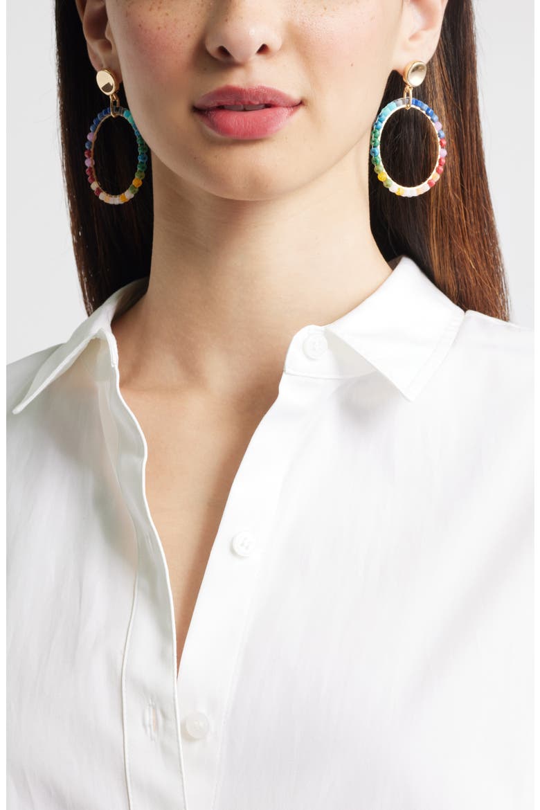 Beaded Hoop Drop Earrings, Alternate, color, BRIGHT MULTI- GOLD