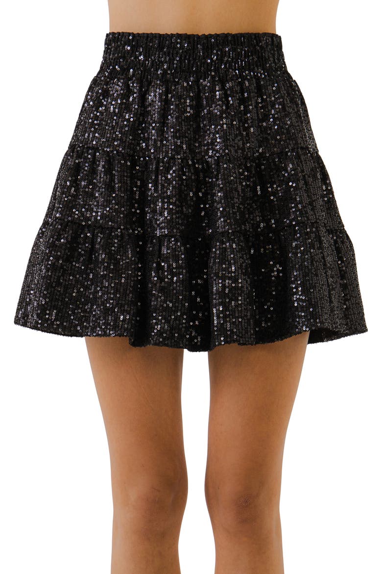 Sequins Miniskirt, Main, color, BLACK