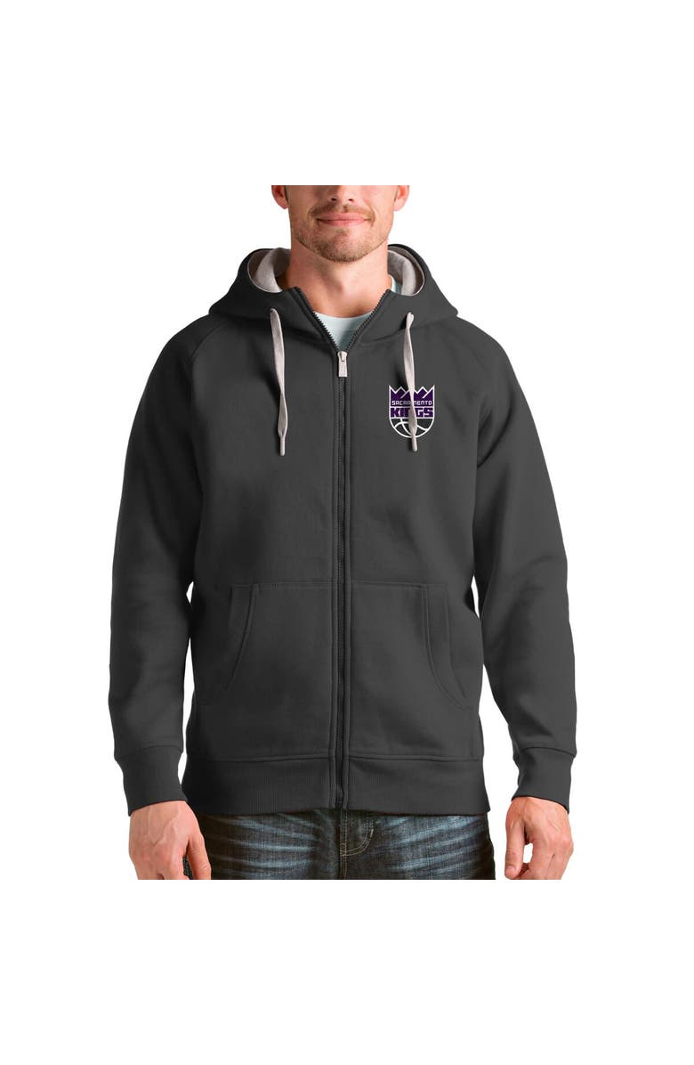 ANTIGUA Men's Antigua Charcoal Sacramento Kings Logo Victory Full-Zip Hoodie, Main, color, 