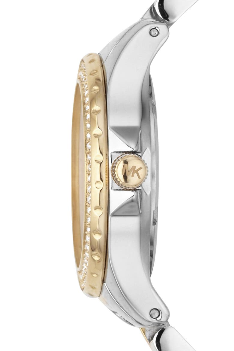 Michael Kors 'Mini Madison' Twin Row Crystal Watch, 33mm, Alternate, color, GOLD/ SILVER