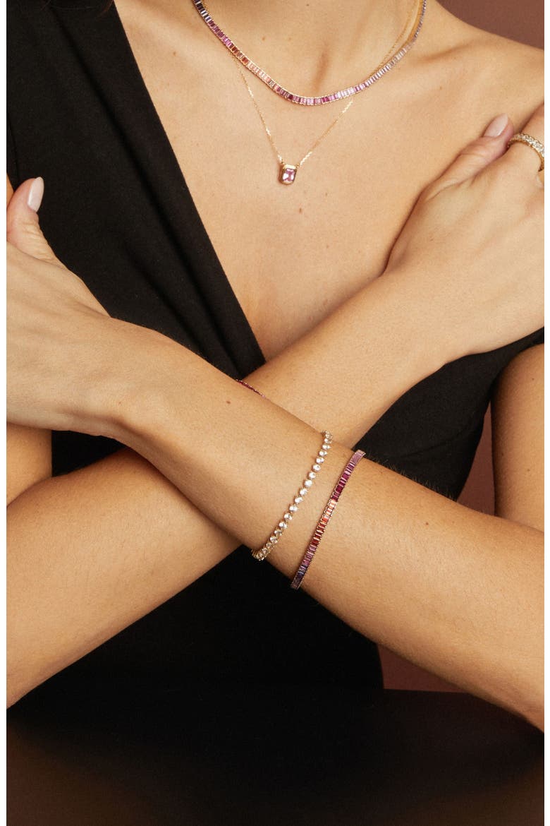 Pink Ombré Baguette Tennis Bracelet, Alternate, color, Yellow Gold Vermeil