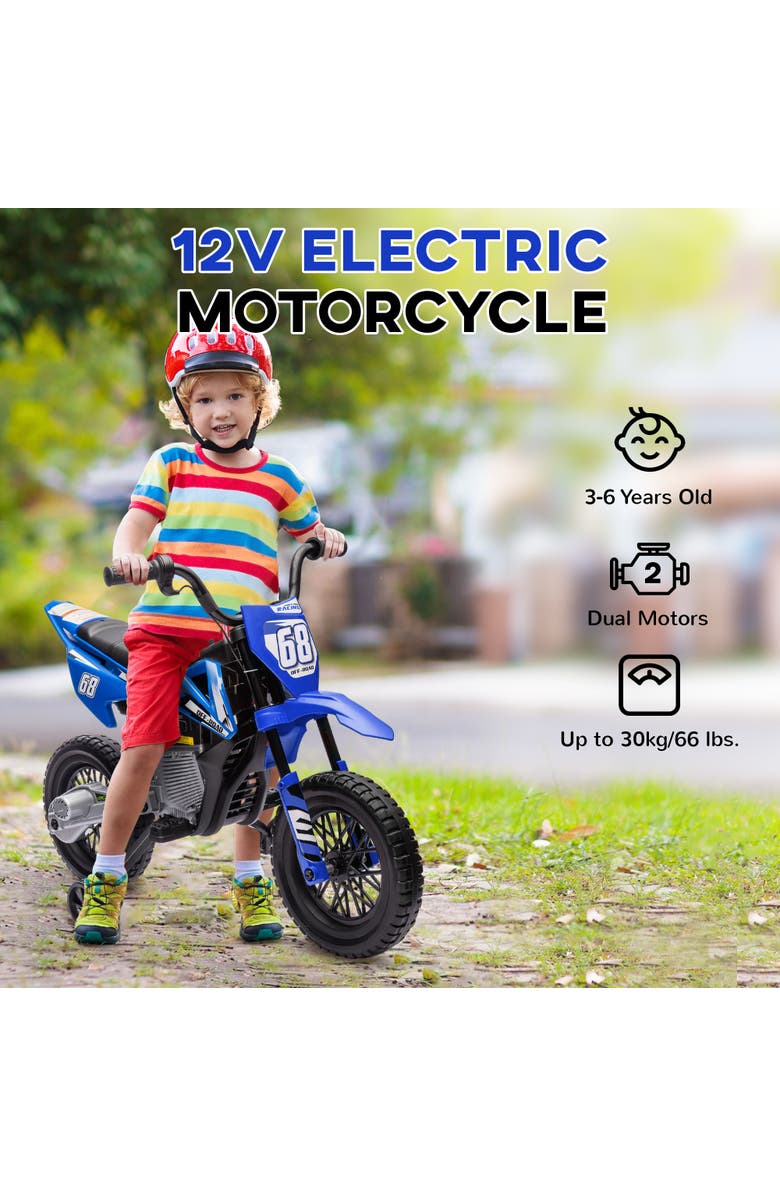 Qaba Kids Electric Motorcycle with Training Wheels and Music, Alternate, color, Blue