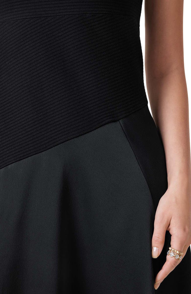 AllSaints Pia Sleeveless Mixed Media Asymmetric Dress, Alternate, color, Black