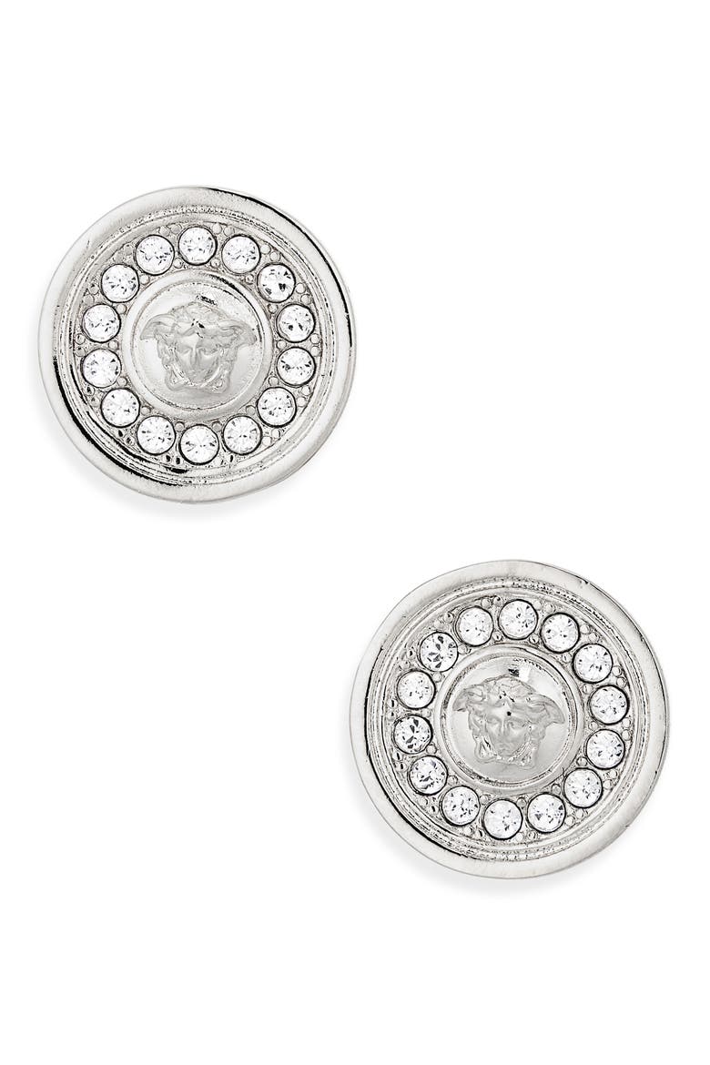 Medusa Crystal Disc Stud Earrings, Main, color, PALLADIUM 82 CRYSTAL