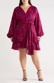 SUGARLIPS Zurum Floral Print Fringe Long Sleeve Dress