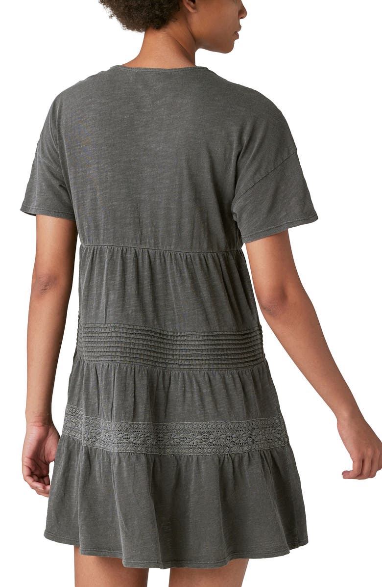 Lucky Brand Pintuck V-Neck Cotton Minidress, Alternate, color,