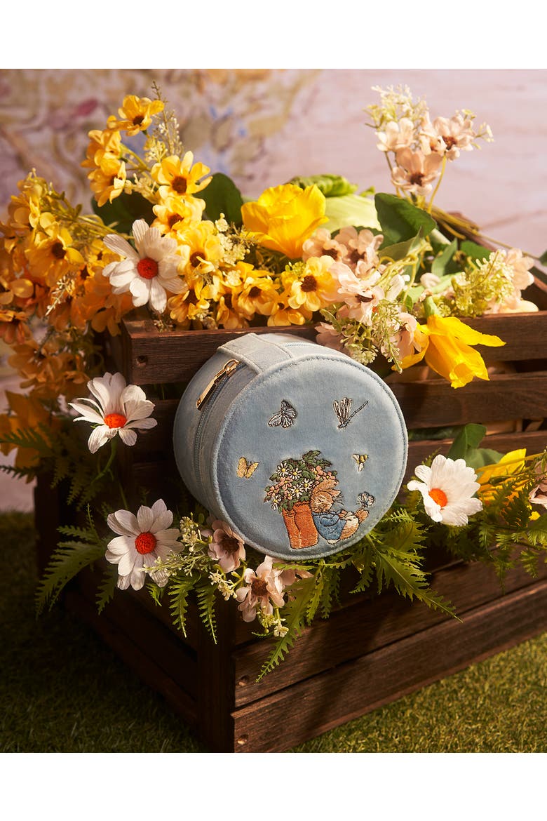 x Peter Rabbit Blue Velvet Embroidered Circle Jewellery Box, Alternate, color, Light Blue