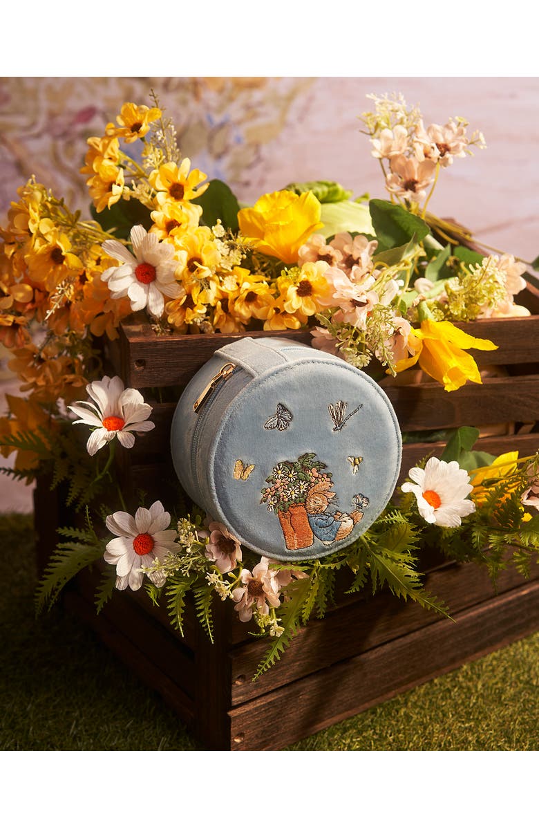 Fable England x Peter Rabbit Blue Velvet Embroidered Circle Jewellery Box, Alternate, color, Light Blue