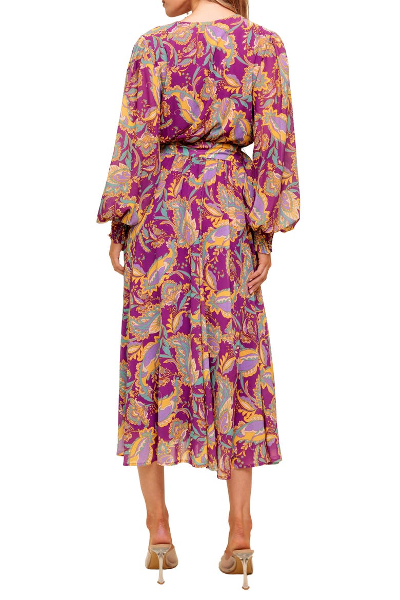 Print Long Sleeve Midi Dress, Alternate, color, PURPLE