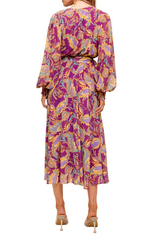 Flying Tomato Print Long Sleeve Midi Dress In Purple