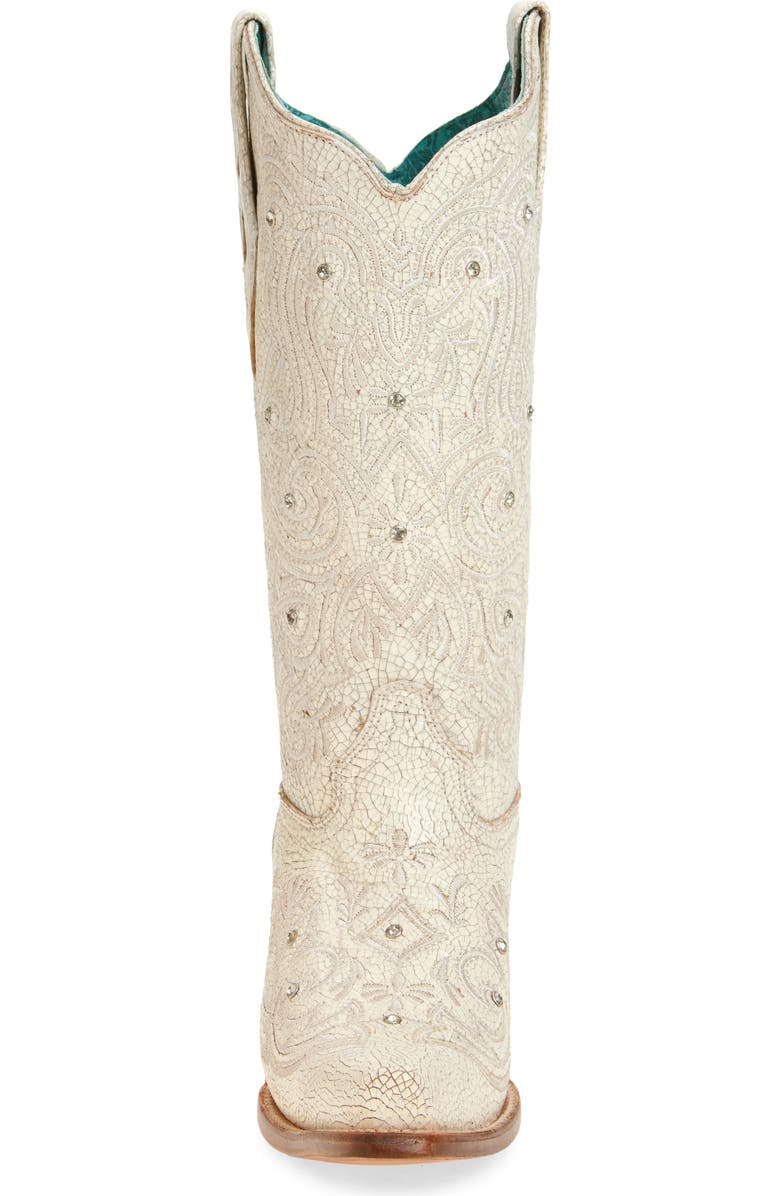 CORRAL Crystal & Embroidered Crackled Mid Calf Western Boot, Alternate, color,
