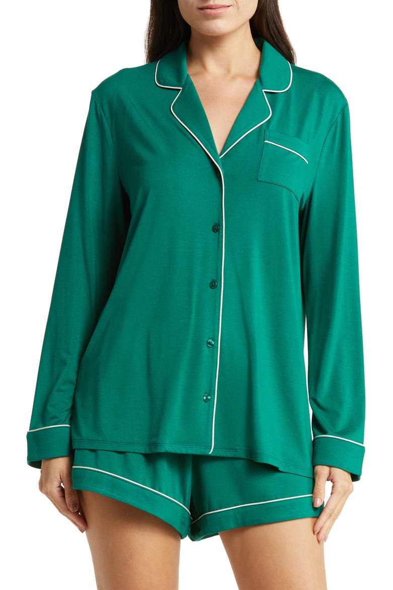 Moonlight Eco Long Sleeve Short Pajamas, Main, color, GREEN EVERGREEN