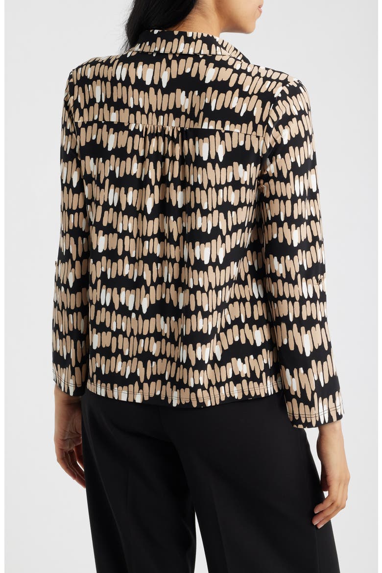 Print Three-Quarter Sleeve Button-Down Shirt, Alternate, color, VICUNA MULTI