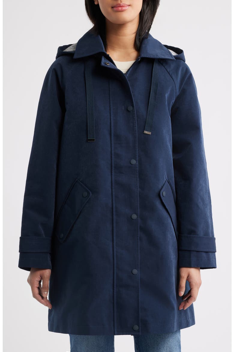 Flared Hooded Raincoat, Alternate, color, NAVY