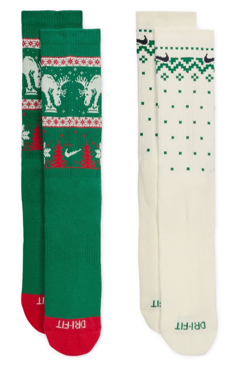 Nike Dri-Fit Assorted 2-Pack Crew Socks, Main, color, Green Multi