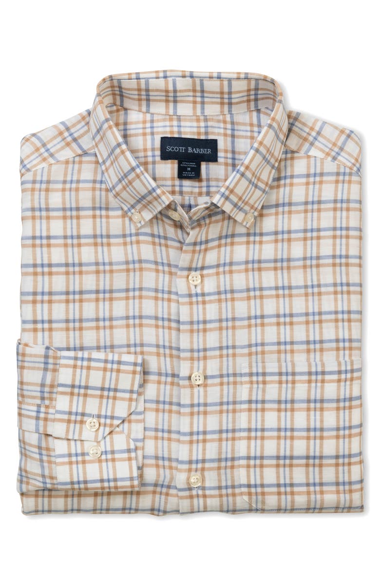 Scott Barber Coastal Regular Fit Plaid Linen & Lyocell Button-Down Shirt, Alternate, color,