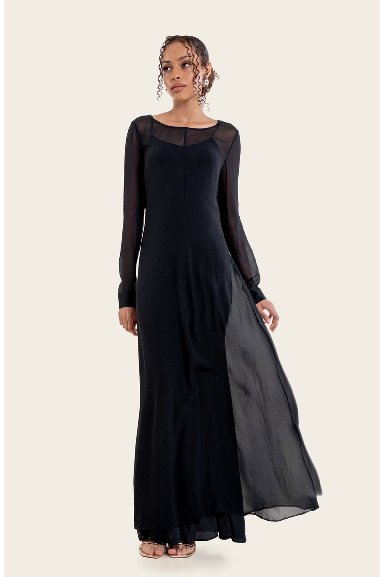 Monroe Silk Maxi Dress Set, Main, color, Black