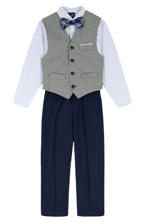Kids' Heather Button-Up Shirt, Vest, Bow Tie & Pants Set (Little Kid)