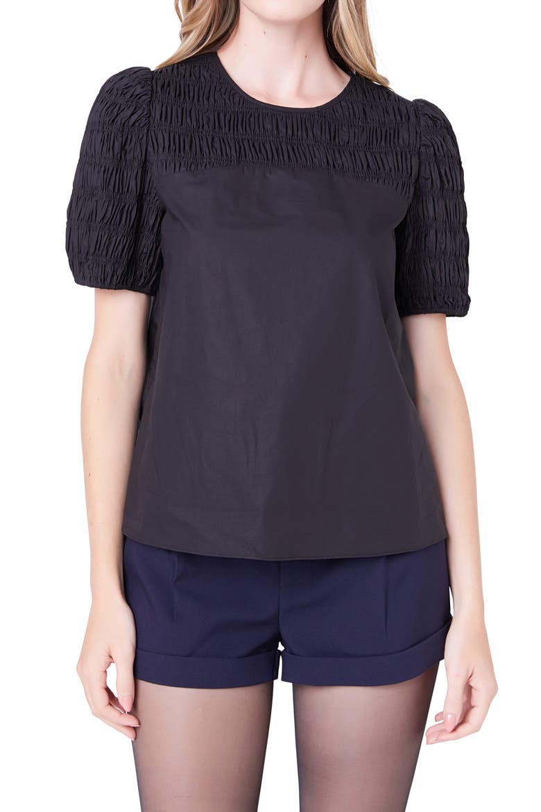 Smocked Top, Alternate, color, BLACK