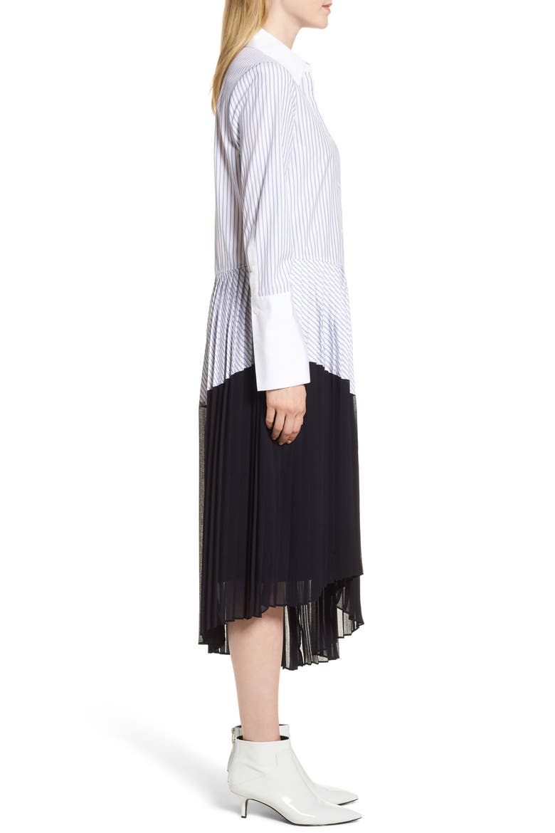 Asymmetrical Pleated Shirtdress, Alternate, color, WHITE- NAVY VENICE STRIPE