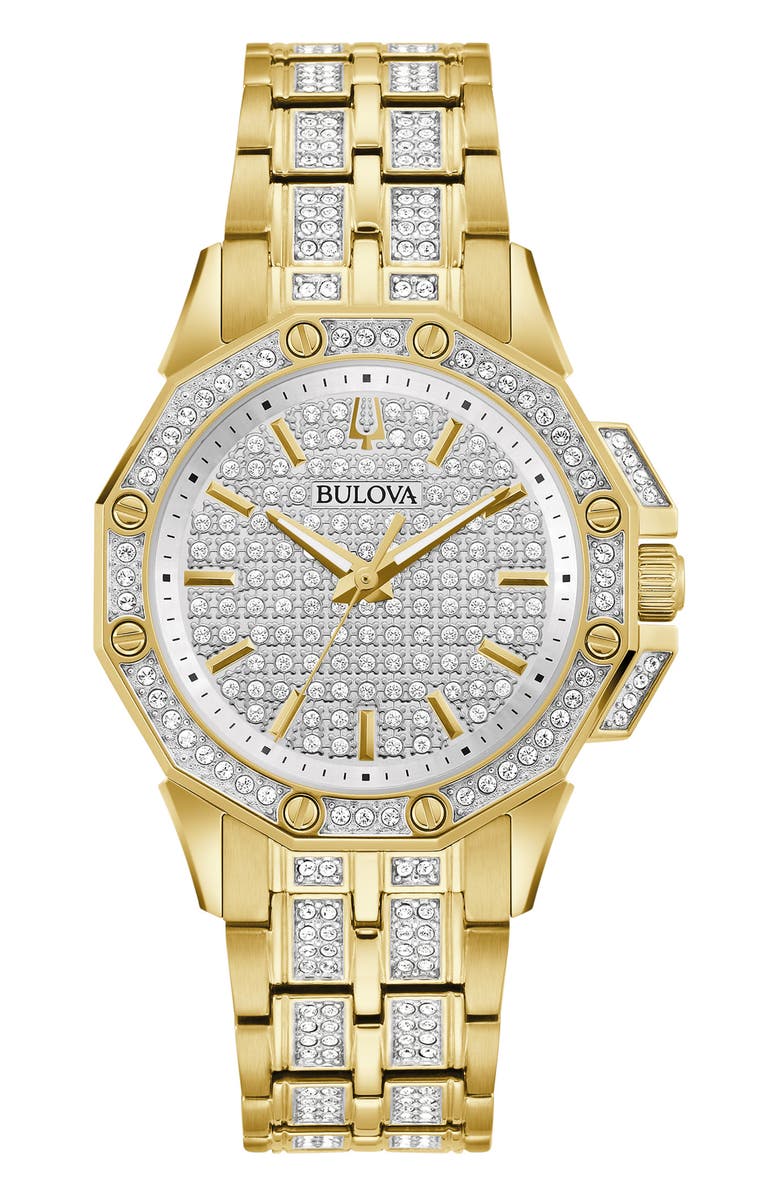 BULOVA Octava Pavé Crystal Bracelet Watch, 34mm, Main, color,