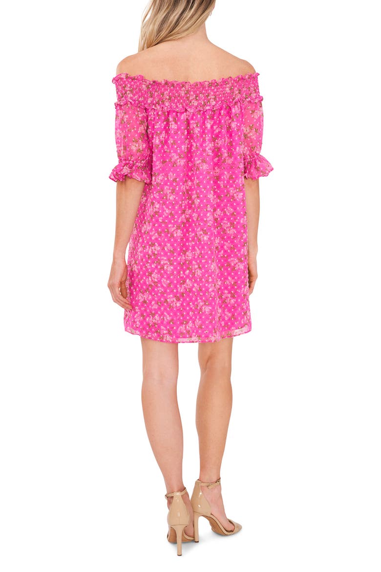 Smocked Off the Shoulder Dress, Alternate, color, MAGENTA GLOW