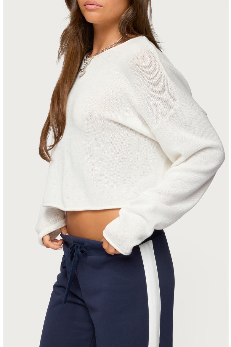 Leta Knit Long Sleeve Crop Top, Alternate, color, WHITE