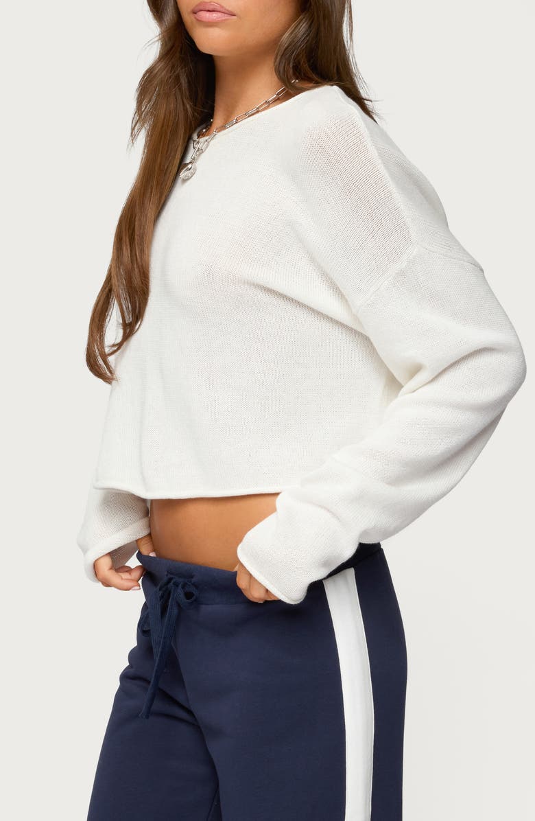 EDIKTED Leta Knit Long Sleeve Crop Top, Alternate, color, White