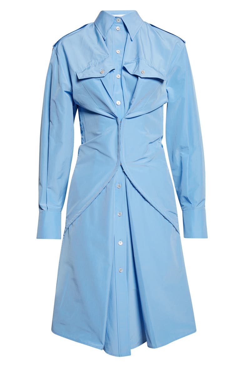 Long Sleeve Gathered Cotton Blend Shirtdress, Alternate, color, SKY BLUE