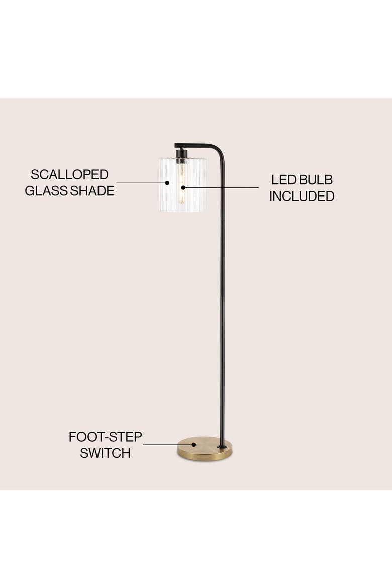 Easton 60.75" Modern Minimalist Metal/Ribbed Glass LED Floor Lamp, Brass Gold/Black, Alternate, color, Brass Gold/Black