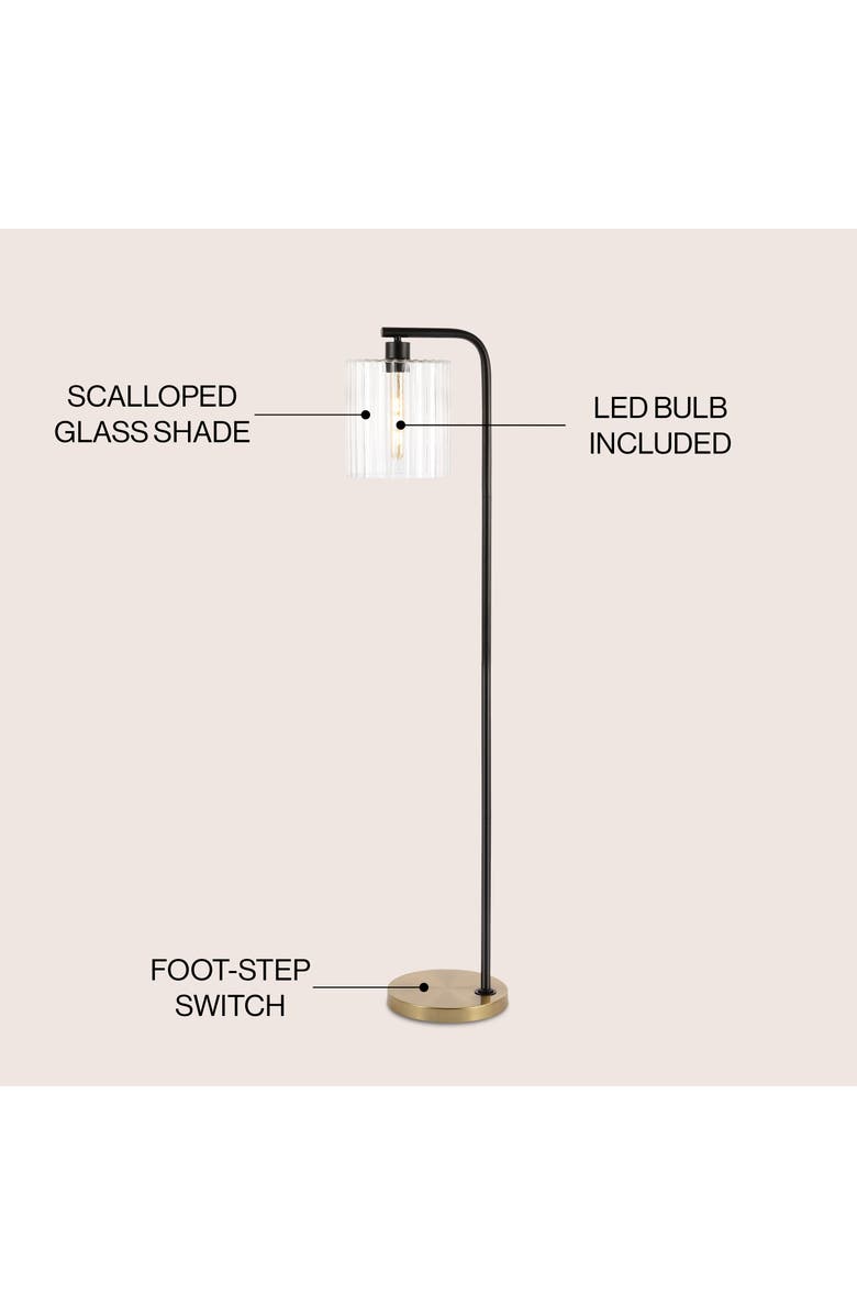 JONATHAN Y Easton 60.75" Modern Minimalist Metal/Ribbed Glass LED Floor Lamp, Brass Gold/Black, Alternate, color, Brass Gold/Black