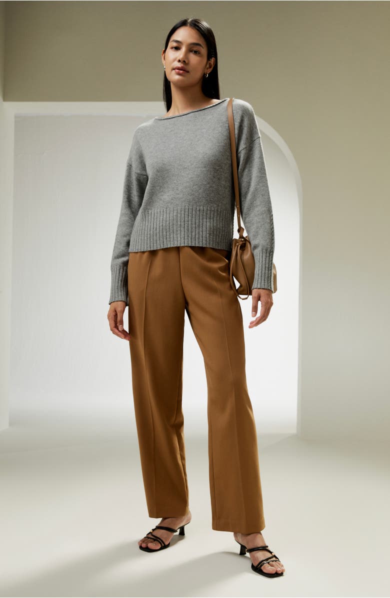 Lilysilk Braided Collar Wool and Cashmere Blend Sweatshirt, Alternate, color, Light Gray