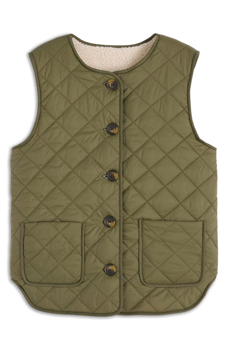 Boden Clerkenwell Reversible Vest, Main, color, Woodland Green/ Natural Borg