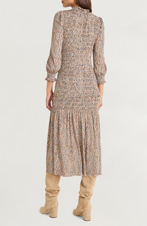 The Good Journey Smocked Long Sleeve Maxi Dress In Multi