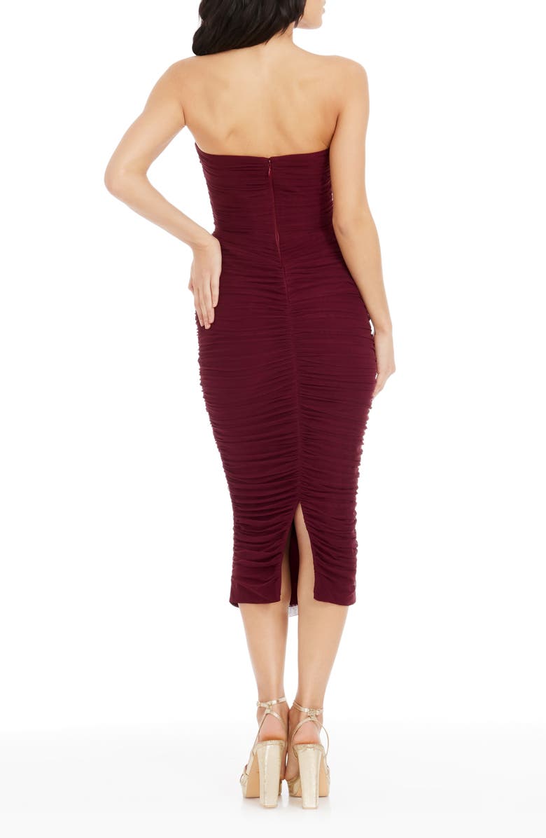 Dress the Population Heather Center Ruched Strapless Body-Con Dress, Alternate, color, Burgundy