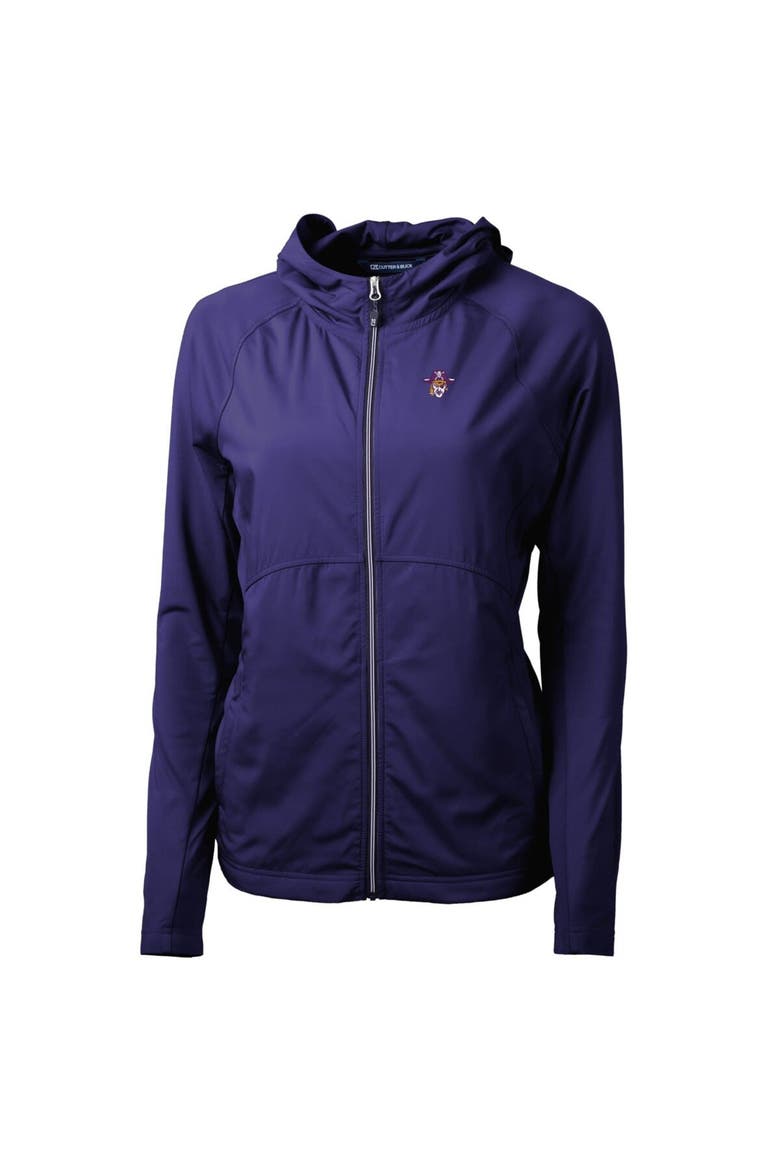 Women's Cutter & Buck Purple ECU Pirates Adapt Eco Knit Hybrid Recycled Full-Zip Hoodie, Alternate, color, Purple
