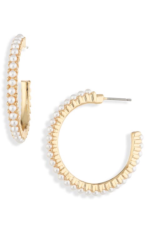 Faux Pearl Hoop Earrings