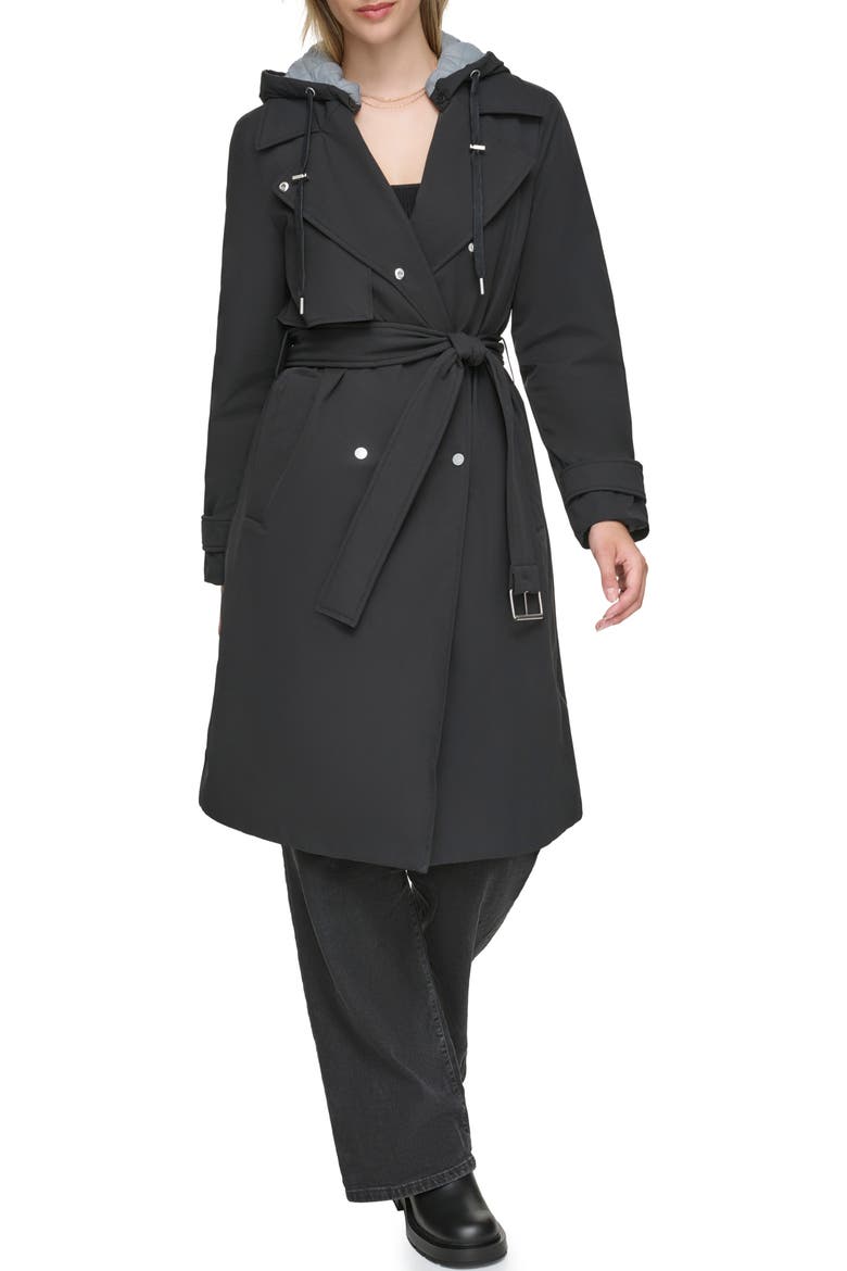 Water Resistant Belted Trench Coat, Alternate, color, BLACK