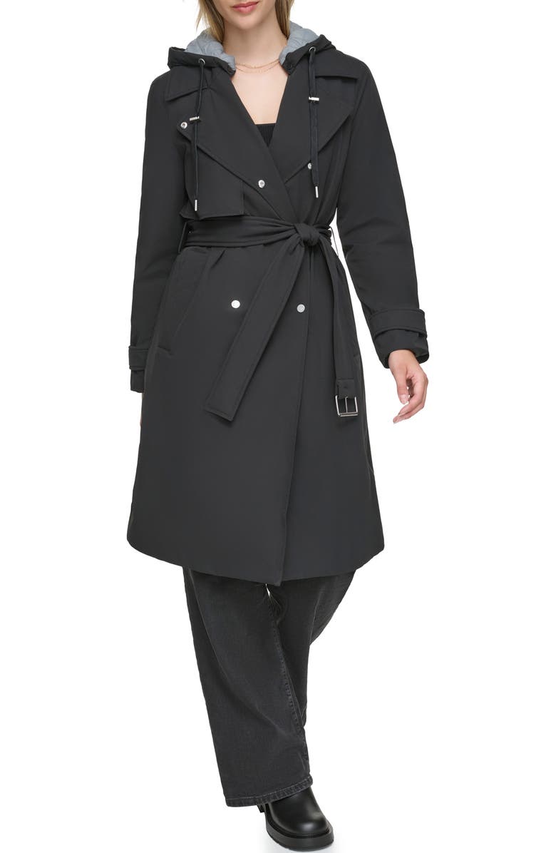 Andrew Marc Water Resistant Belted Trench Coat, Alternate, color, Black