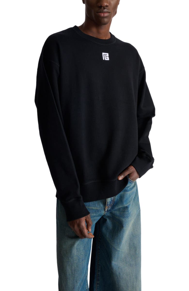 Balmain Cotton sweatshirt with PB embroidery, Main, color, Black