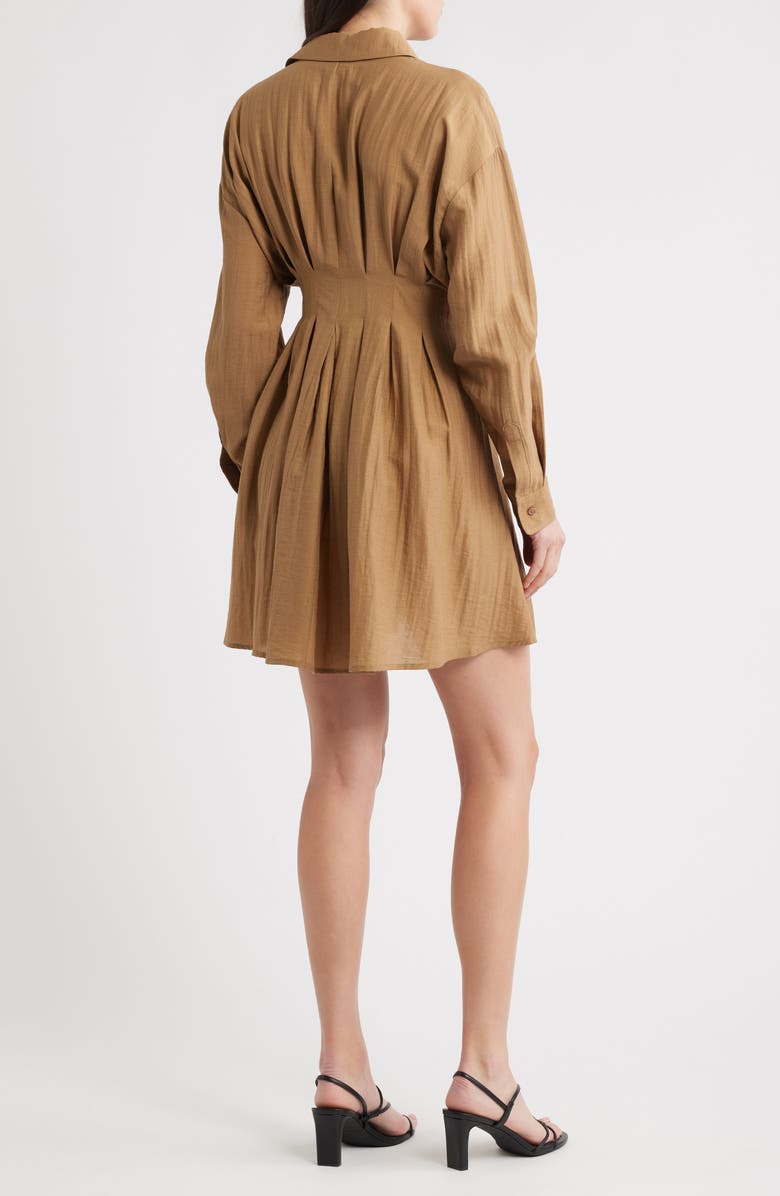 Mila Mae Long Sleeve Pleated Shirtdress, Alternate, color, Brown
