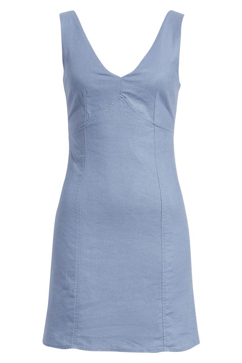 Tie Back Linen Blend Minidress, Alternate, color, BLUE UMBRA