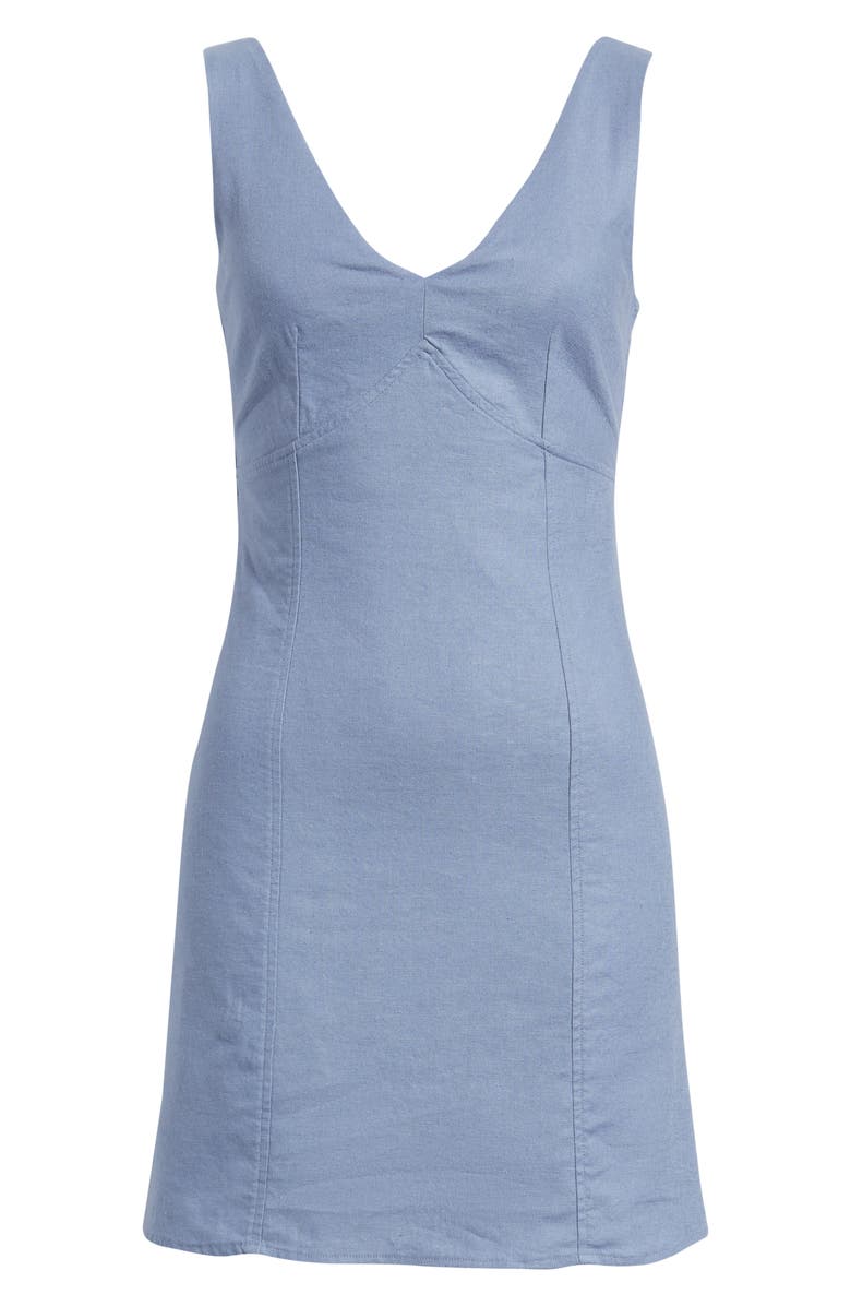 Open Edit Tie Back Linen Minidress, Alternate, color, Blue Umbra