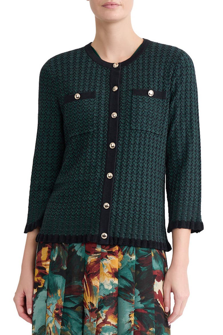 Two-Tone Stitch Cardigan, Main, color, BLACK/ EVERGREEN