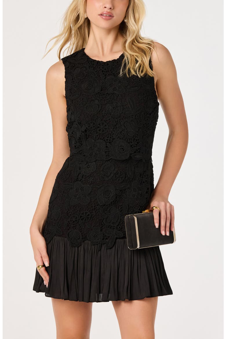 Berklee Lace Pleated Minidress, Alternate, color, BLACK