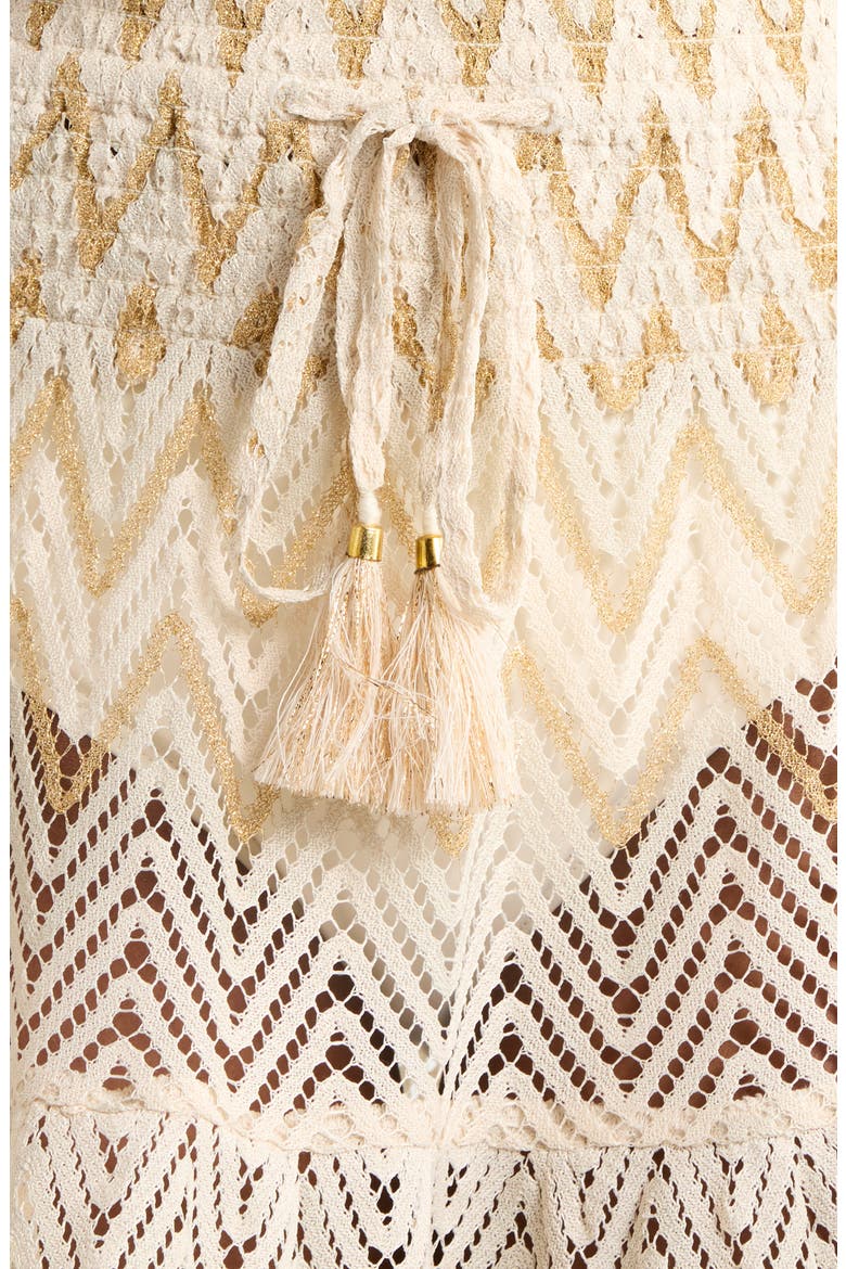 Lauryn Metallic Chevron Strapless Sheer Cover-Up Sundress, Alternate, color, SANDSTONE CHEVRON