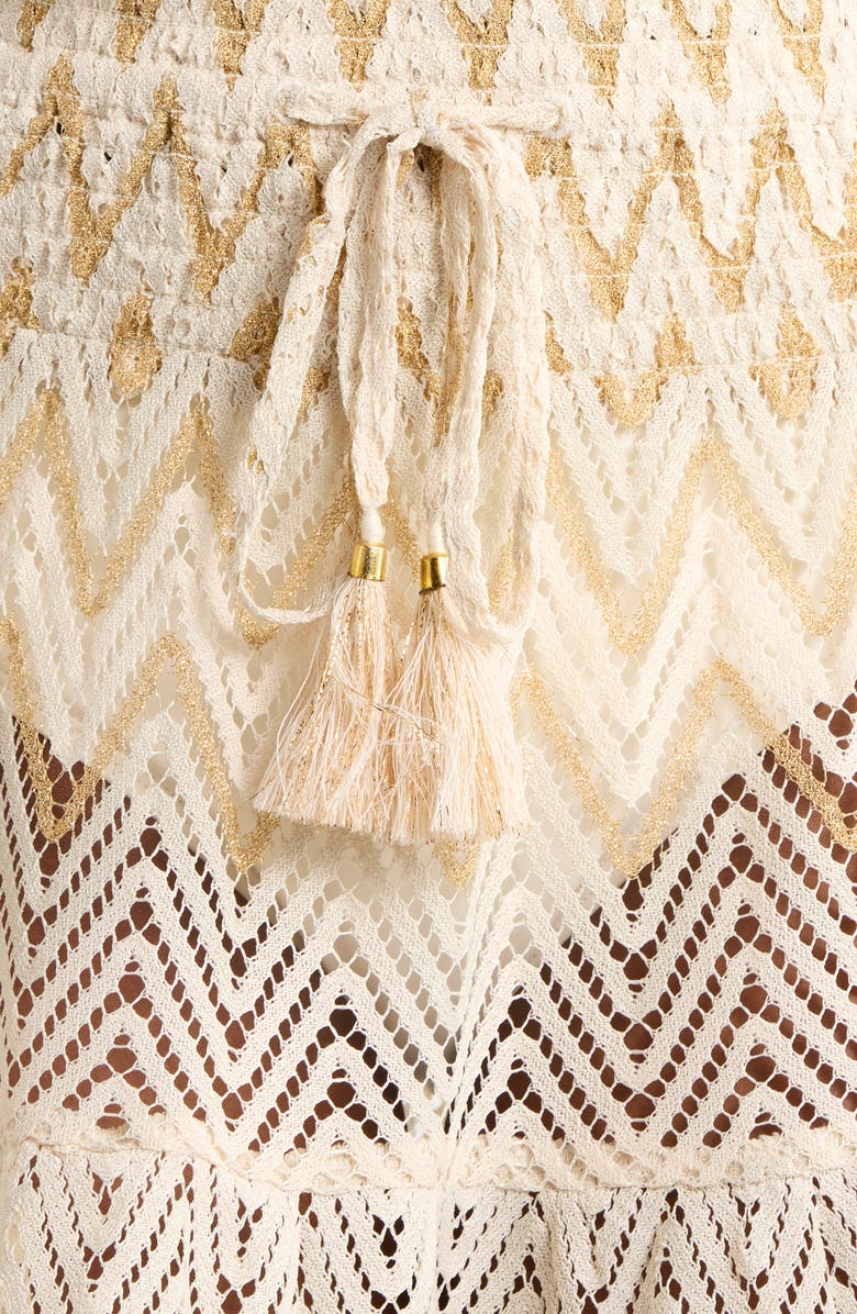 Ramy Brook Lauryn Metallic Chevron Strapless Sheer Cover-Up Sundress, Alternate, color, Sandstone Chevron